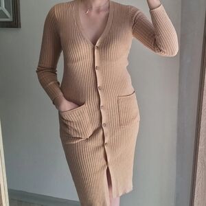 Forever 21 Tan Long Sleeve Ribbed Dress